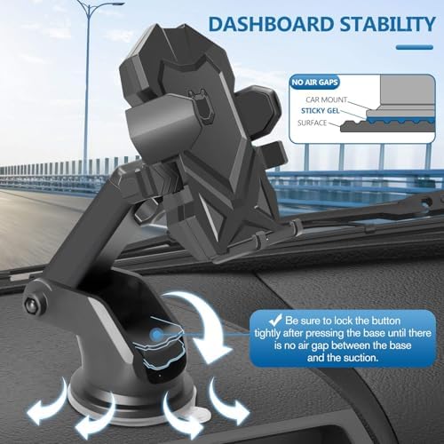 Universal Adjustable Car Phone Mount Holder for Dashboard and Windshield – Secure Grip for i Phone & Android Devices, Enhanced Visibility and One-Handed Use, Durable Black Design