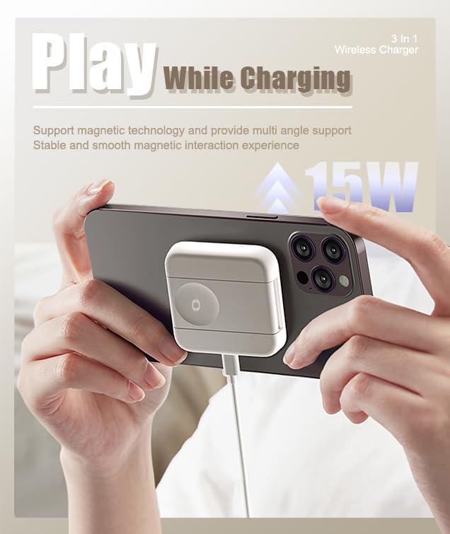 Ultra-Portable 3-in-1 Magnetic Wireless Charger Stand for i Phone 16, Apple Watch & Air Pods – Fast Charging, Foldable Design, Travel-Friendly Charging Station in Sleek Black Finish – Essential Accessory for On-the-Go Power Management