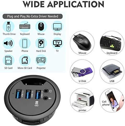 Streamline Your Workspace with the WDX Desk-Fit 4 Port USB 3.0 Hub – Compact 3.14″ Diameter Design with 5 Gbps Data Transfer, 3.5 mm Audio Mic Jack, and BC 1.2 USB Charger for i Phone & Smartphones – Ultimate Connectivity Solution for Professionals and Tech Enthusiasts
