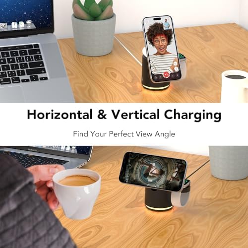 HATALKIN 4-in-1 Wireless Charging Station with Integrated Night Light – Fast Charging Dock for i Phone 12-16 Pro/Max, Apple Watch Series 6-Ultra, Air Pods – Sleek Design for Effortless Device Organization and Ambiance Enhancement