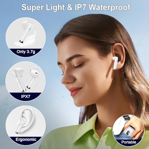 Premium Bluetooth 5.4 Wireless Earbuds with Advanced ENC Noise Cancellation – 30 Hours of Playtime & IP7 Waterproof Design, Delivering Rich 3 D Bass Sound – LED Charging Case Included – Sleek Pearlwhite Finish for Stylish Comfort & Universal Compatibility with Android & i OS Devices