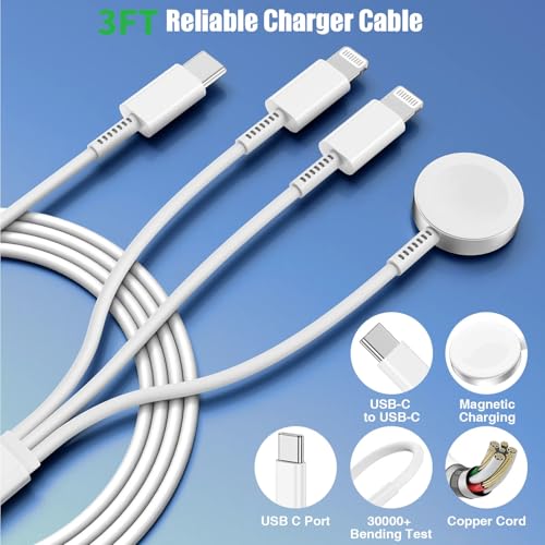 3 in 1 2025 Upgraded Apple Watch Charger,USB C Charger for iPhone 16 15 14 /iWatch/Samsung/AirPods 4 Multiple Devices Fast Charging Cable Travel Essentials Cords for iWatch Ultra/SE/10/9/8/7/6/3-Pink – Enhanced Compatibility and Speed