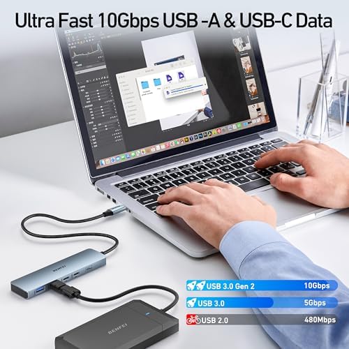 Transform Your Workspace with the BENFEI 6-in-1 USB C Hub: 4 K HDMI Output, Lightning-Fast 10 Gbps Data Transfer & 100 W Power Delivery for i Phone 15 Pro/Max, Mac Book & i Pad Pro – Ultimate Connectivity Solution for Professionals and Tech Enthusiasts!