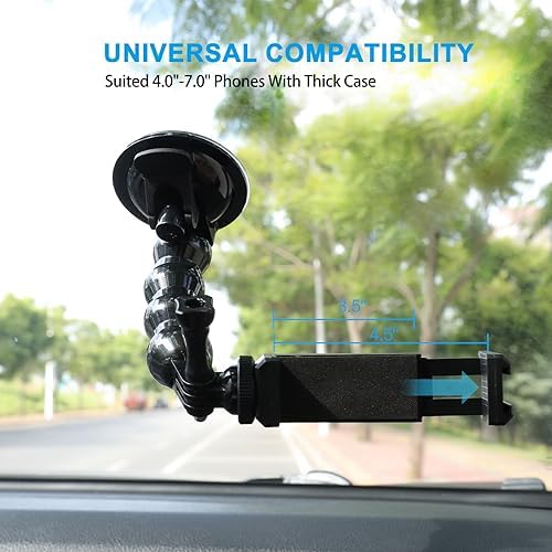 Ultimate 360-Degree Rotating Flexible Suction Cup Car Phone Holder for 4.0-7.0 Inch Devices and Action Cameras – Enhanced Stability and Versatile Positioning for Safe Navigation and Capturing Moments on the Go