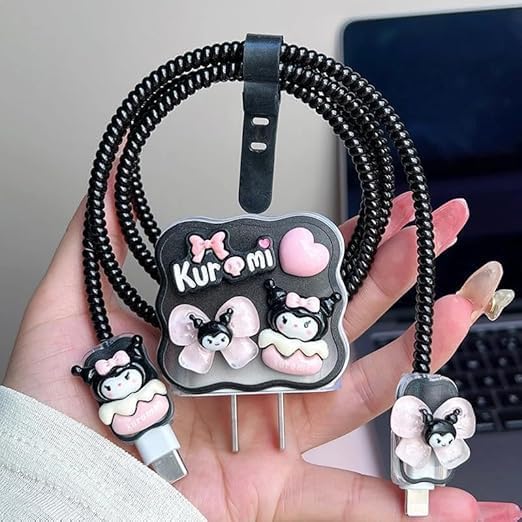 Adorable 3 D Cartoon Charger Protectors – Kitty & Bear Pack of 2 for i Phone 11, 12, 13, 14 Pro Max – Cute Silicone Cable Sleeves for Enhanced Durability & Style – Protect Your Charging Heads from Damage & Dust with Kawaii Designs – Compatible with 18 W & 20 W i Phone Chargers – Lightweight & Portable Charging Accessories for Everyday Use