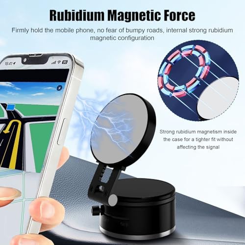 OneNine Upgraded Vacuum Magnetic Car Phones Holder, Vacuum Suction Magnetic Phones Holder, Suction Cup Mount for MagSafe Cell Phone Holders, Hands-Free Cell Phone Holder for Car, Gym, Mirrors – Enhanced Compatibility and Speed