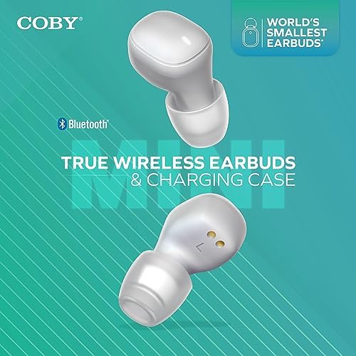 Coby Mini True Wireless Earbuds – Ultra-Compact Bluetooth Earbuds with 12-Hour Playtime, Built-in Microphone, and Lightweight Design for All-Day Comfort – Perfect for On-the-Go Music and Calls (White)