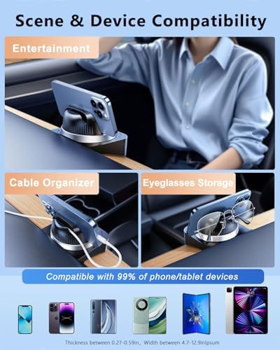 Revolutionary 360° Swivel Tesla Phone Mount for Model Y & Model 3 – Premium Dashboard Smartphone Holder Enhancing Safety and Convenience with Dual Functionality as Sunglasses Organizer – Compatible with i Phone, Samsung, Google – Tool-Free Installation for Effortless Use