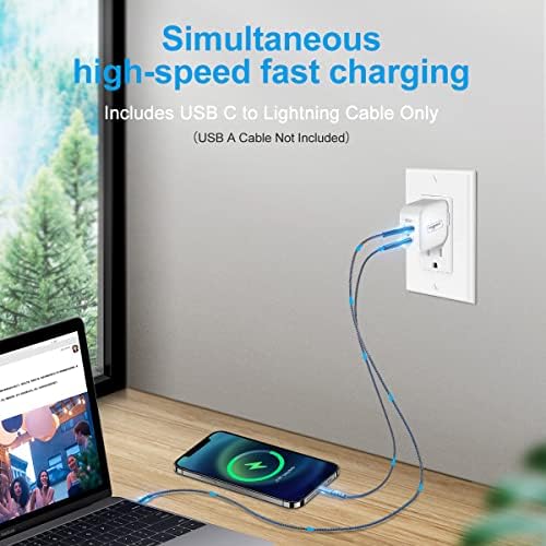VOLPORT Dual-Port Fast Charging Wall Charger Block with MFi Certified USB C to Lightning Cable – Compact Power Adapter with Foldable Plug for i Phone 14, 13, 12 Pro Max & i Pad – Ultimate Speed and Compatibility for On-the-Go Charging