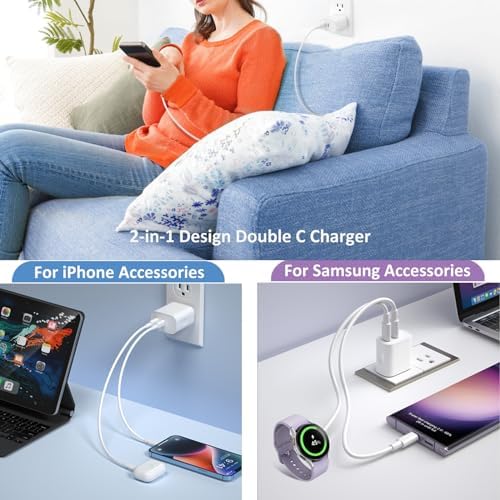 Costyle i Phone 15 & 16 Dual USB-C Charger Block – 20 W Fast Charging Wall Plug with 2 x 6 FT Type-C Cables for Maximum Compatibility – Efficient Power Adapter for i Phone 15 Pro Max & i Pad Pro – Compact Design for On-the-Go Charging Solutions