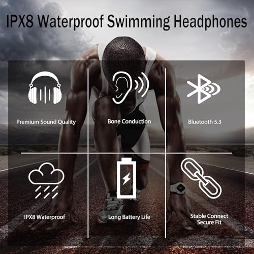 Innovative Bone Conduction Headphones with IPX8 Waterproof Rating – Integrated 32 GB MP3 Player & Advanced Bluetooth 5.3 for Hassle-Free Streaming; Ideal for Swimming, Running, Hiking & Cycling – Enjoy Open Ear Design for Ultimate Comfort & Surrounding Awareness
