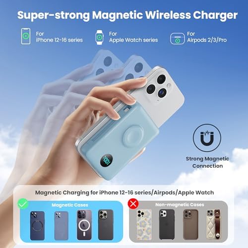 Ultimate 6-in-1 Magnetic Portable Charger, 10800 m Ah Power Bank for i Phone – Features Integrated Cables, Wireless Charging for Apple Watch, Smart LCD Display, and 25 W PD Fast Charging – Perfect Travel Accessory for All Devices with Enhanced Safety Features and Compatibility for i Phone 12 to 16 Series
