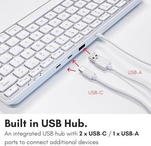 Elevate Your Workspace with the Macally Compact Keyboard for Mac – Sleek 78-Key Wired Design with USB Hub (3 Ports) for Ultimate Versatility – Perfect Apple-Compatible Accessory in Stylish Silver Finish for Enhanced Productivity and Seamless Connectivity