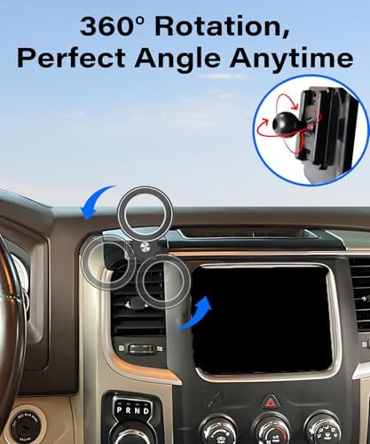 Magnetism Dodge Ram 1500/2500/3500 Phone Holder – Mag-Safe Compatible Hands-Free Car Mount with 360-Degree Rotation for Optimal Viewing – Adjustable Magnetic Cell Phone Accessory Preserving Air Vent Functionality for Safe Driving and Navigation