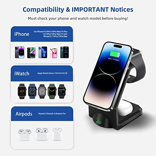Magnetic 3-in-1 Wireless Charging Station for Apple Devices – Fast, Efficient Charger for i Phone 15/14 Pro Max, Apple Watch Ultra/8/se/7/6/5/4/3/2, and Air Pods – Compact Design with Enhanced Compatibility and Safety Features