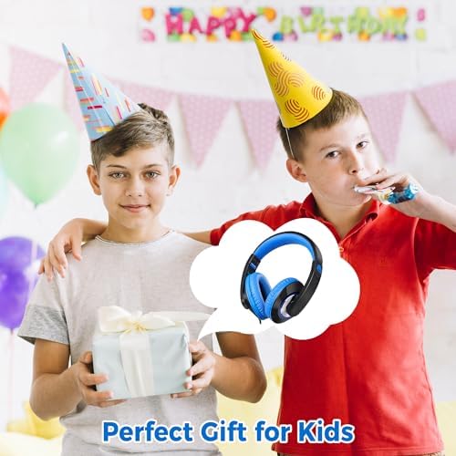 Rockpapa Kids Over-Ear Headphones – Lightweight Wired Audio Gear for School, Travel, and Home – Stylish White and Blue Design for Boys and Girls – Immersive Sound Quality with Adjustable Comfort and Durable Build for Young Audiophiles