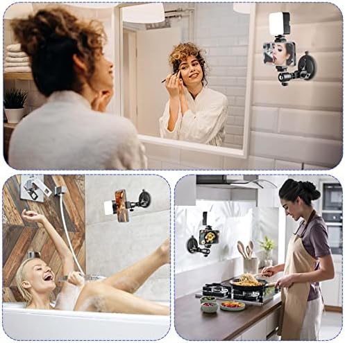 Versatile Suction Cup Phone Holder with Adjustable LED Light – Ultimate Travel Mount for Makeup Artists and Content Creators – Securely Attaches to Any Smooth Surface for Flawless Selfies and Videos – Essential Mirror Tripod for Bathroom and Kitchen Use – Universal Compatibility with All Phone Models