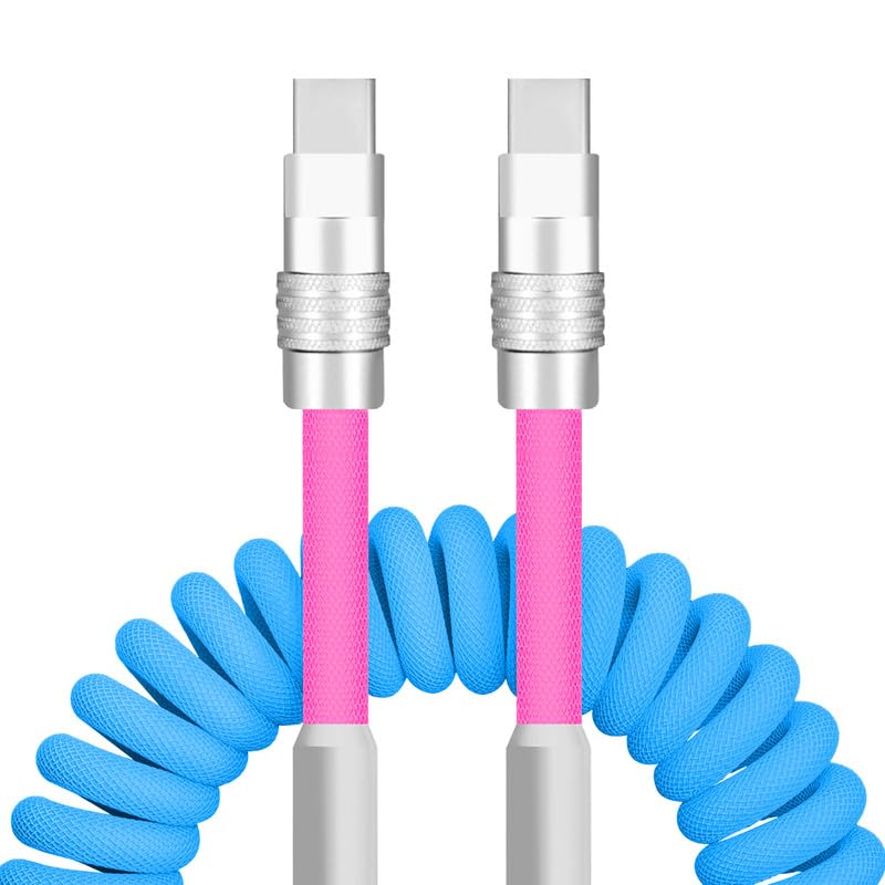 Dynamic Curly Chubby Coiled USB C Cable: 240 W Fast Charge Retractable Spiral Braid Cord for Carplay & Android Auto, Versatile Length 2.29 FT to 3.6 FT, Sleek Black and Red Design, Enhanced Compatibility for All USB-A to Type-C Devices