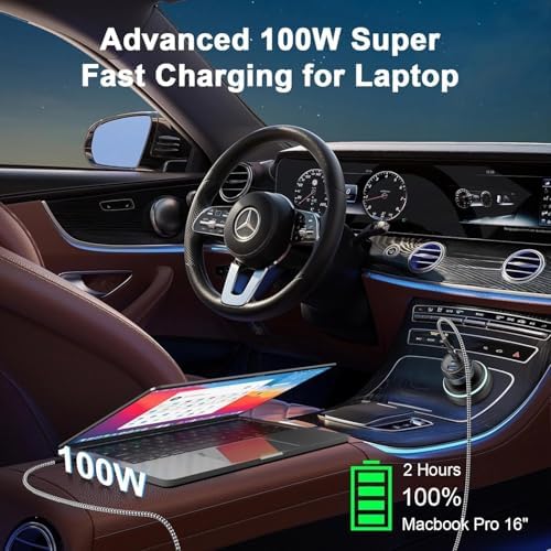 High-Power USB C Car Charger with Dual PD Ports – 100 W + 30 W Fast Charging Adapter for i Phone 15, Galaxy S24, Mac Book Pro, and More – Ultimate Multi-Device Compatibility and Safety Features for On-the-Go Charging Efficiency