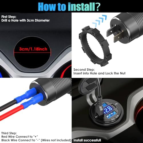 High-Power 12 V USB C Car Charger Socket with 4 Ports – Dual PD 30 W & QC 18 W for Fast Device Charging, Voltmeter Integration, Aluminum Waterproof Design, Ideal for RV, Boat, Truck, Motorcycle & More – Ultimate Travel Companion for Tech Enthusiasts