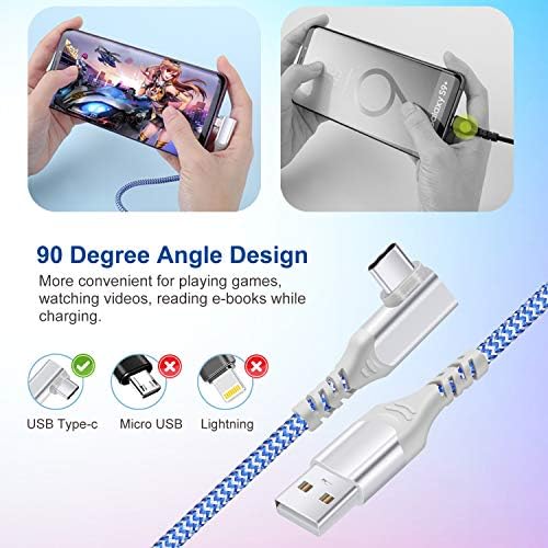 10 FT USB to C Cable 3 Pack – Fast Charging Right Angle Nylon Braided Charger for i Phone 16, Samsung Galaxy S25 & More – Superior Durability & Enhanced Comfort for Gaming & Streaming – Universal Compatibility for All Devices