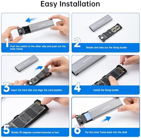 Transform Your M.2 SSD into a High-Speed External Drive with the ELUTENG Aluminum Enclosure – USB 3.2 Gen 2 for Lightning-Fast 10 Gbps Transfers, Supports Up to 4 TB, Compatible with NVMe and SATA SSDs, Effortless Plug-and-Play Setup for Professionals and Creators