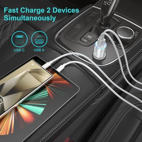 Excgood 25 W Fast Charging Car Charger with Dual 6 ft Braided USB-C Cables – High-Speed Wall Adapter for Samsung Galaxy S25 Ultra, S24, S23 FE & Android Devices, Compact & Travel-Friendly, Enhanced Safety Features for Optimal Performance