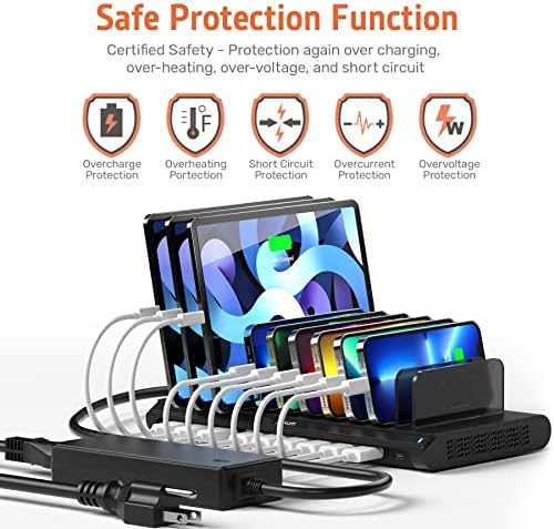 Alxum 10-Port USB Charging Hub – 60 W High-Speed Multi-Device Charger for Smartphones & Tablets – Fast Charging Station with Smart IC Technology for Optimal Power Distribution – Sleek Black Design for Home & Office Use – Ideal USB Charging Solution for Family & Workstations