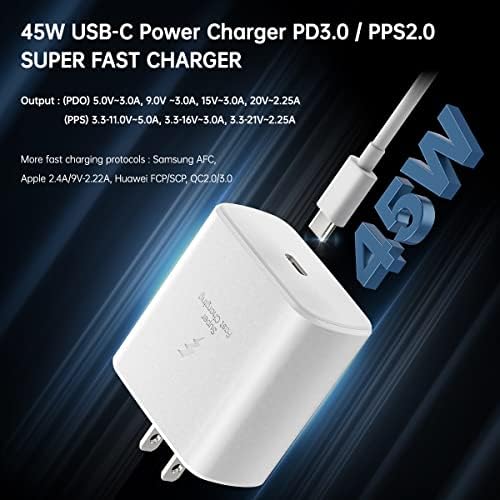 45 W Ultra-Fast Samsung Charger with 6.6 ft Type-C Cable | Power Delivery & Programmable Power Supply for Galaxy S25, S24, S23, S22 Ultra Plus, S21, Note 10, 20, A25, A15, A53, A52, Xcover 6, 7, Z Fold & Flip | Efficient Charging Block for Enhanced Device Longevity | Sleek Black Design for Modern Aesthetics