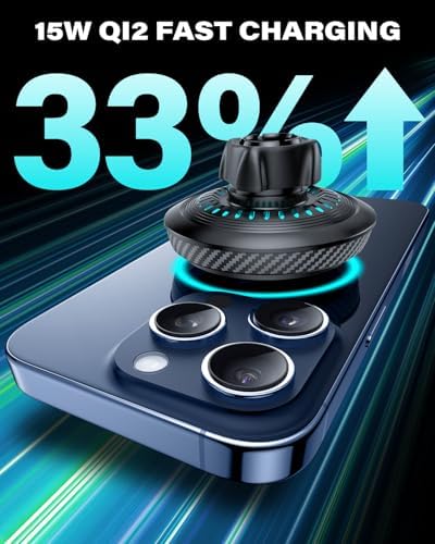 Tri-Pivot Magnetic Wireless Cup Holder Charger for i Phone 12-16 Series – Fast Charging with Cooling Fan, Adjustable Car Mount for Secure Device Support – Includes Car Adapter for Seamless Compatibility