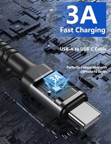 10 FT USB C Charging Cable – 2 Pack Durable Braided Fast Charger for i Phone 16, 15 Pro Max & Samsung Galaxy S23 – High-Speed 3 A Power Delivery, Tangle-Free Design for Enhanced Convenience and Compatibility