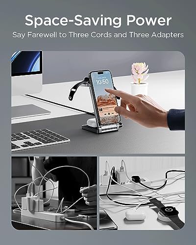Hohosb Foldable 3-in-1 Magnetic Wireless Charger Station – Premium Zinc Alloy Design for i Phone 15/14/13/12, Air Pods Pro/3/2, and Apple Watch – Mag Safe Compatible, Fast Charging, and Travel-Friendly Solution for All Your Devices (Blue)