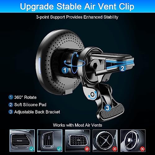 Magnetic Wireless Car Charger Mount for i Phone 16 & 15 – 15 W Fast Charging Air Vent Holder with 60 W Adapter – Secure Mag Safe Compatibility for Effortless Navigation and Hands-Free Driving