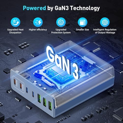 Power Up Efficiently: 300 W 7-Port USB-C Fast Charger Station – Dual PPS PD 100 W Laptop Power Adapter for Multi-Device Charging – Compact & Reliable Wall Hub in Blue – Perfect for Home & Office Use