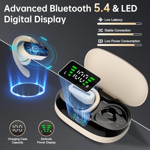 Vibe Haven Bluetooth 5.4 Sports Earbuds: Ultra-Lightweight IPX7 Waterproof Wireless Headphones with Secure Earhooks, Enhanced ENC Noise Cancellation for Superior Call Clarity – Ideal for Active Lifestyles, Intense Workouts, and Daily Commutes – Ergonomically Designed for Comfort and Unrivaled Sound Quality