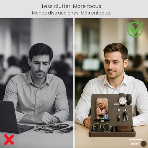 Namore Premium Wood Desk and Nightstand Organizer – Multifunctional Charging Station for Phones & Essentials – A Stylish Solution for Enhanced Workspace Efficiency – Perfect Gift for Men, Dads, & Professionals – Elegant Design with Universal Device Compatibility
