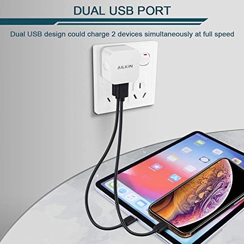 AILKIN Dual Port USB Wall Charger Pack – 2.4 A Fast Charging Power Cube for i Phone 15/14/13/12 Pro Max & Samsung Devices – Compact Travel Adapter for Simultaneous Device Charging – Sleek White Design for Home & Office Use