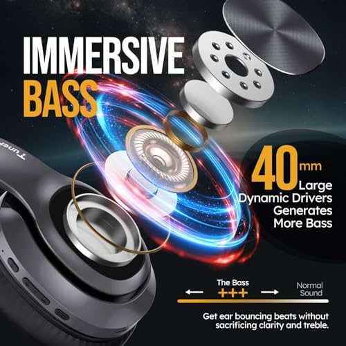 Elevate Your Listening Experience with Tune Flux Rose Gold Over-Ear Wireless Bluetooth Headphones – 80-Hour Battery Life, Deep Bass Hi-Fi Sound, and Custom Dual EQ Modes for Personal Audio – Stylish Foldable Design Perfect for On-the-Go Use with Smartphones and PCs