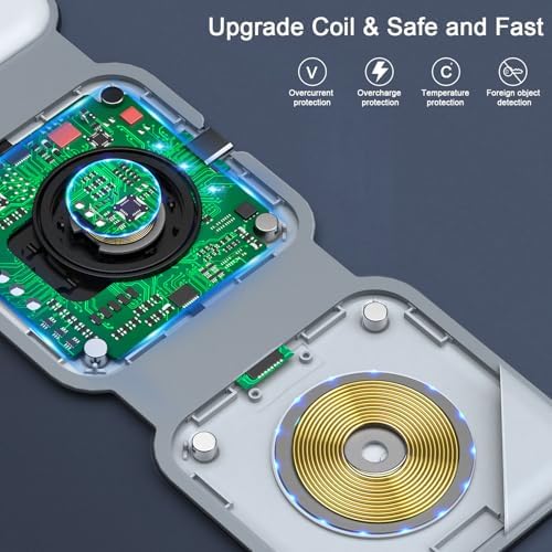 RTOPS 3-in-1 Magnetic Wireless Charging Station for i Phone 16/15/14/13/Pro/Max, Apple Watch, and Air Pods – Fast Ga N Technology for Ultimate Efficiency and Portability – Travel-Friendly Multi-Device Charger with Adapter Included – Simplify Your Charging Experience with Enhanced Compatibility and Speed