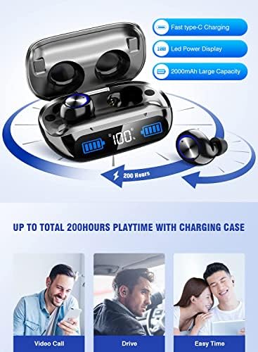 Ultimate Wireless Earbuds with 200 Hours of Bluetooth Playback, IPX7 Waterproof Design, Advanced Noise-Canceling Technology, and LED Power Display – In-Ear Headphones with Built-in Mic for Seamless Connectivity Across Smartphones, Smart TVs, and Laptops – Unmatched Sound Quality for Gamers, Music Lovers, and Professionals