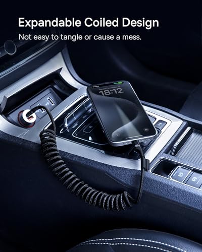 Baseus Retractable Coiled USB Type C Charging Cables – 2-Pack Durable 3.3 ft Design with 100 W Fast Charge Capability, Ideal for i Phone 15, Galaxy S24/S23, and More – Tangle-Free Nylon Braided Structure for Efficient On-the-Go Power Solutions