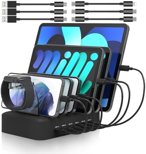 MSTJRY 90 W 6-Port USB C Fast Charging Station – Multi-Device Power Hub with Adjustable Organizers for i Phone, i Pad, Tablets & More – High-Speed PD Charger Dock for Home, Office & Classroom Efficiency