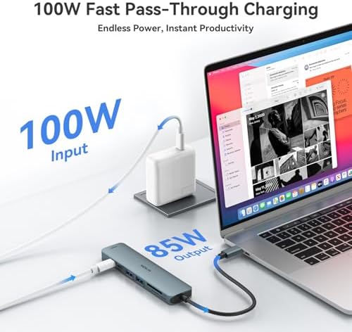 Transform Your Mac Book Pro/Air into a Powerhouse: MOKi N 7-in-1 USB C Hub HDMI Adapter with 4 K Support, Dual Card Readers, and Rapid 5 Gbps Data Transfer – Ideal for Dell XPS and Lenovo Think Pad Users!