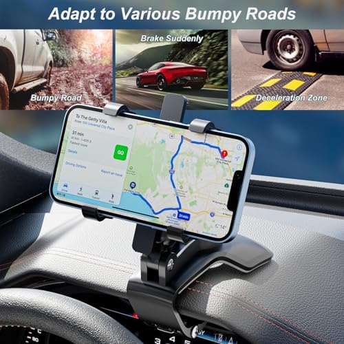 JFX Dashboard Smartphone Mount: Effortless One-Handed Operation for 4.3-7.6 Inch Devices, Thick Case Compatible Clip-On Car Holder for Enhanced Driving Convenience and Safety