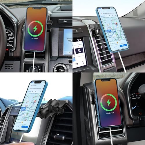Mag Safe Wireless Car Charger for Ford F-150 (2015-2020) & Expedition (2018-2021) – 15 W Fast Charging Magnetic Phone Holder – Secure Fit for i Phone 15/14/13/12 Pro Max Plus – Effortless Installation & Sleek Design for Optimal Convenience