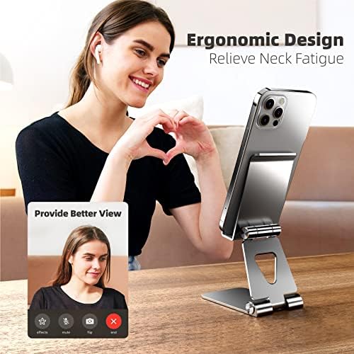 TOPGO Adjustable Cell Phone Stand, [Fully Foldable & Wide Compatibility] Desktop Stand Holder with Charging Port for iPhone, iPad, Kindle, Tablets, Switch – Silver – Enhanced Compatibility and Speed
