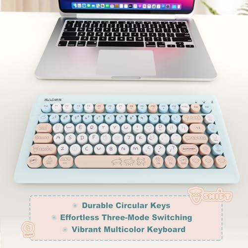 SADES Retro Wireless Bluetooth Keyboard for Mac, i Pad, i Phone, PC & Android – Multi-Device Connectivity & Portable Design with Vintage Round Keycaps – Perfect for Effortless Typing on the Go in Chic Pink