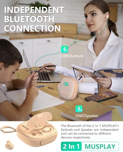 ONES Mus Play 2-in-1 Wireless Speaker and Earbuds: Premium Hi-Res Sound Experience with 24-Hour Speaker & 60-Hour Earbud Battery Life, Versatile Bluetooth/AUX/MP3 Connectivity, Dual Game & Music Modes for Enhanced Audio Engagement, Compact Design for Ultimate Portability