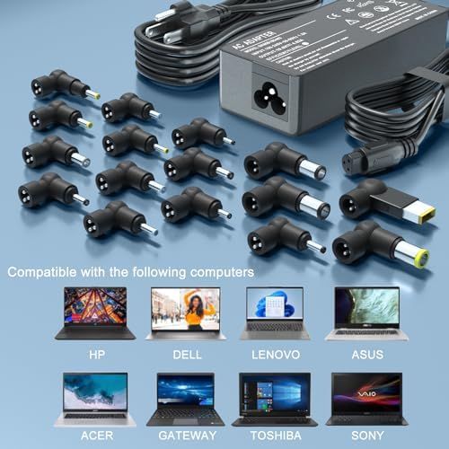 Universal 90 W Laptop Charger for HP, Dell, Lenovo, Acer, Asus, and More – Versatile AC Adapter with 16 Interchangeable Tips for Enhanced Compatibility and Rapid Charging – Ideal Replacement Power Supply for Notebooks, Ultrabooks, and Chromebooks