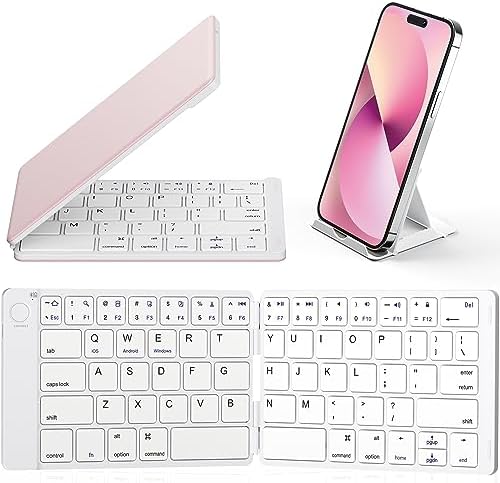 Samsers Portable Foldable Bluetooth Keyboard – Ultra Slim Wireless Keyboard with Stand for i OS, Android & Windows Devices – Rechargeable Multi-Device Travel Keyboard for Effortless Typing on the Go – Sleek Black Design